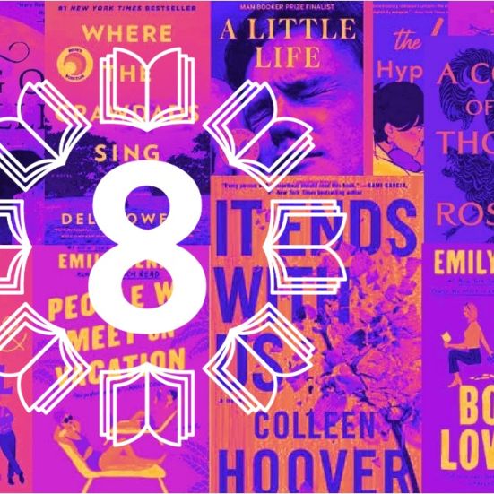 Billede af booktok bøger med logo af 8 udvalgte