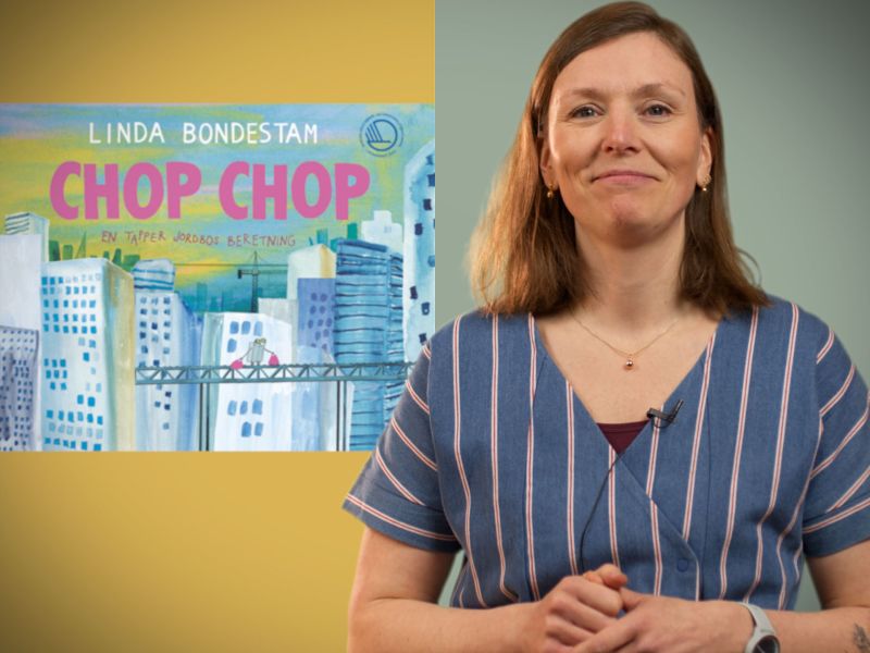 Bibliotekets børnelitteraturformidler Sara anbefaler "Chop Chop"